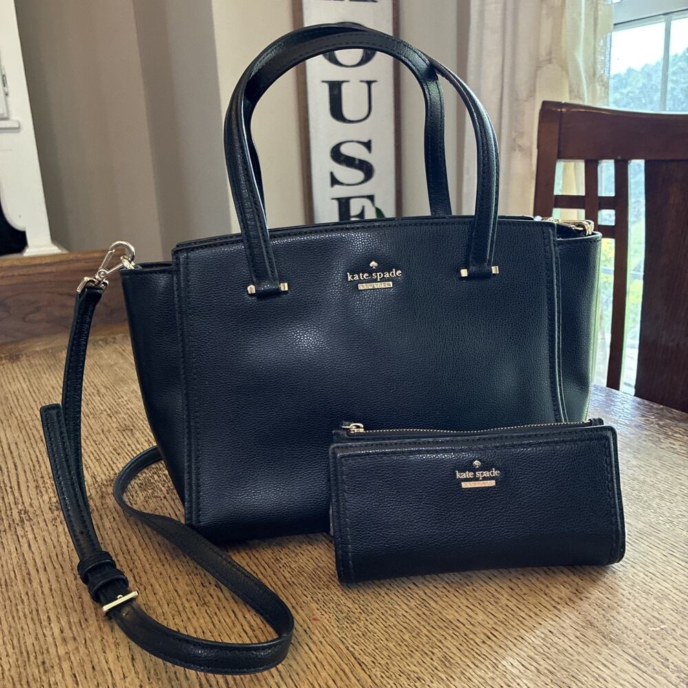 Kate Spade New York Satchel Crossbody And Wallet Set Black Gold Classic